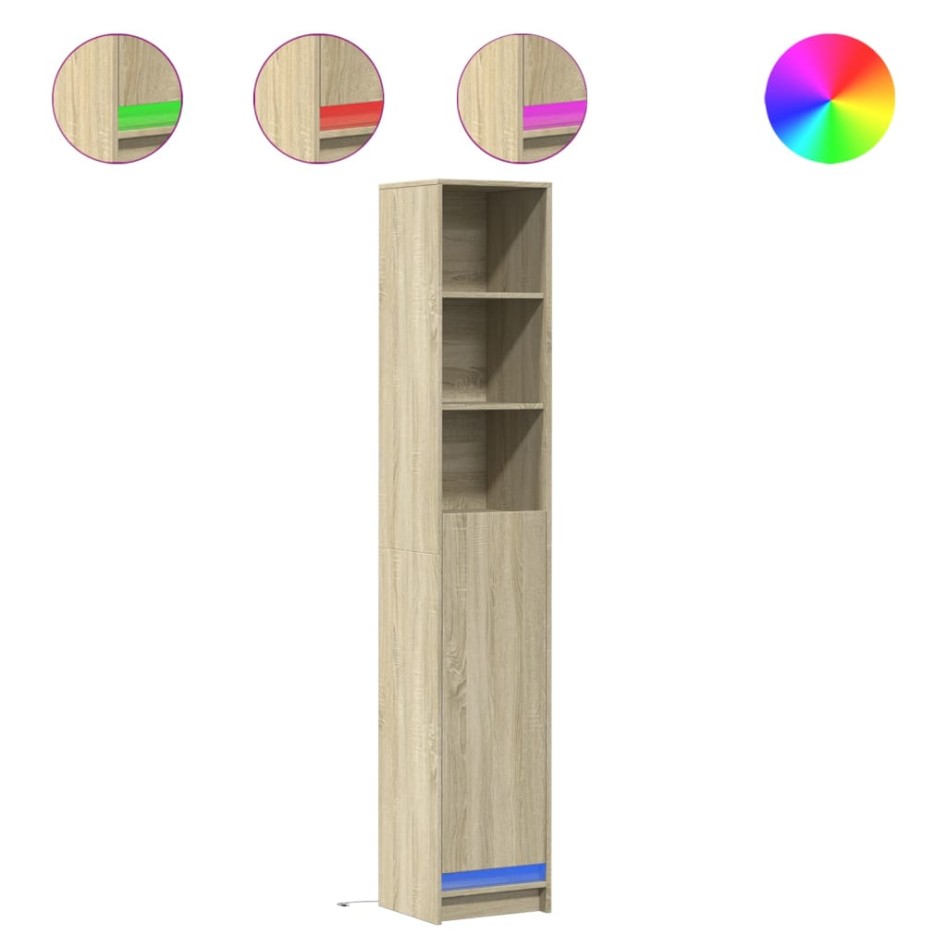 Aparador con LED madera ingeniería roble Sonoma 36x32,5x200