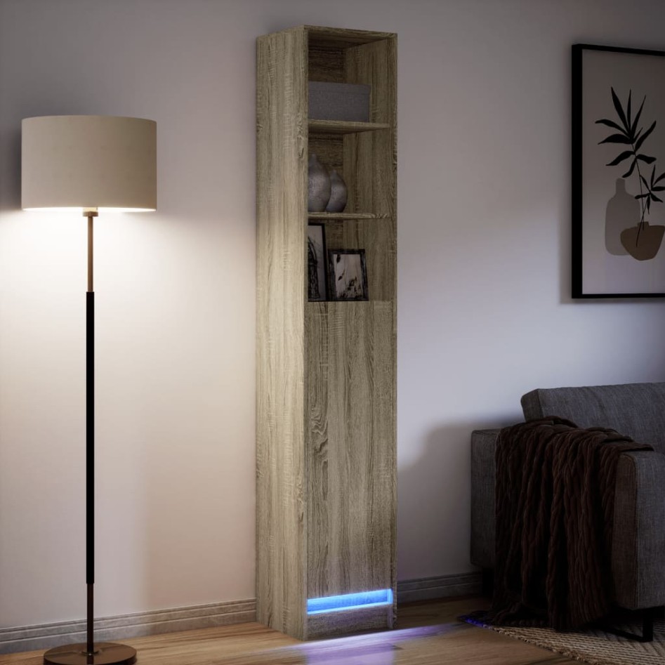 Aparador con LED madera ingeniería roble Sonoma 36x32,5x200