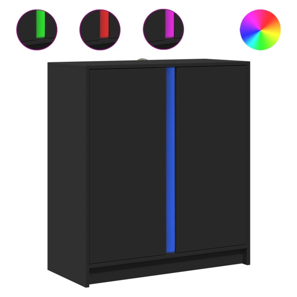 Aparador con luces LED madera de ingeniería negro 77x34x85