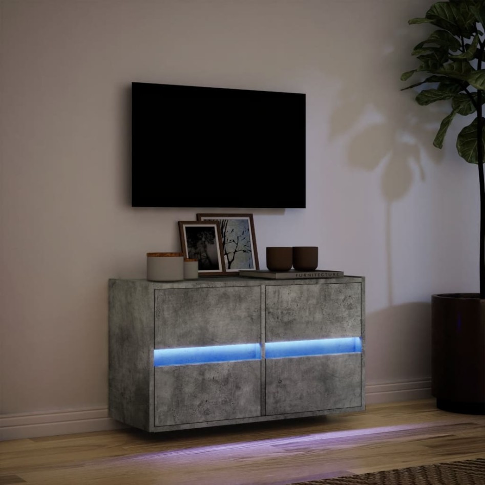 Mueble de TV de pared con luces LED gris hormigón 80x31x45