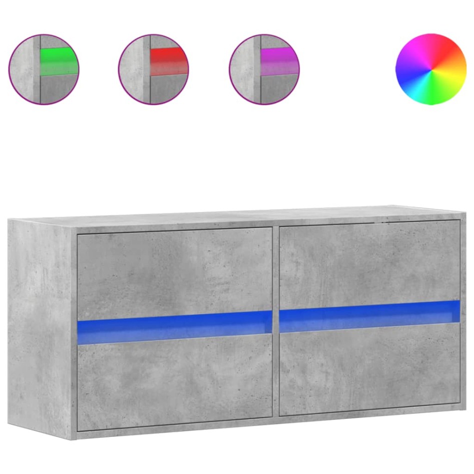 Mueble de TV de pared con luces LED gris hormigón 100x31x45