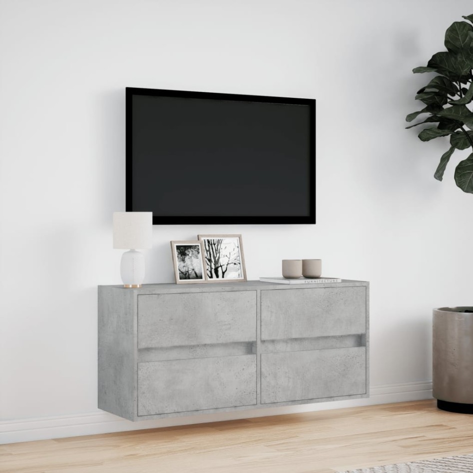 Mueble de TV de pared con luces LED gris hormigón 100x31x45