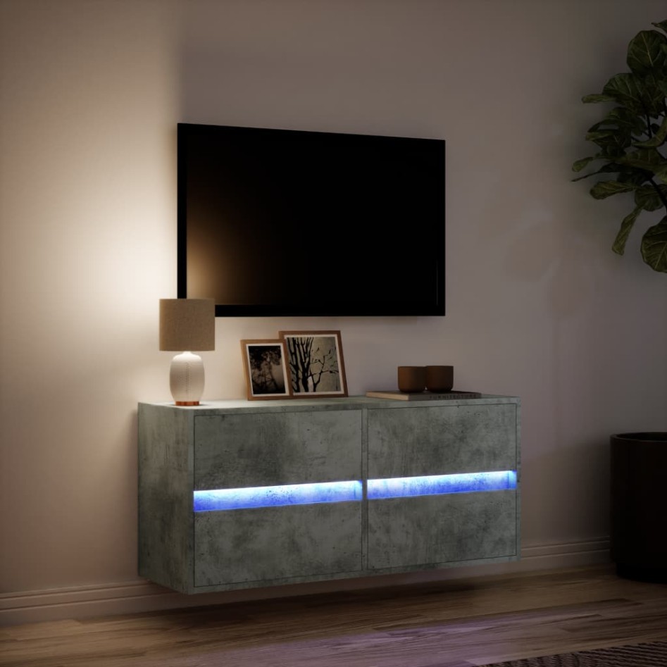 Mueble de TV de pared con luces LED gris hormigón 100x31x45