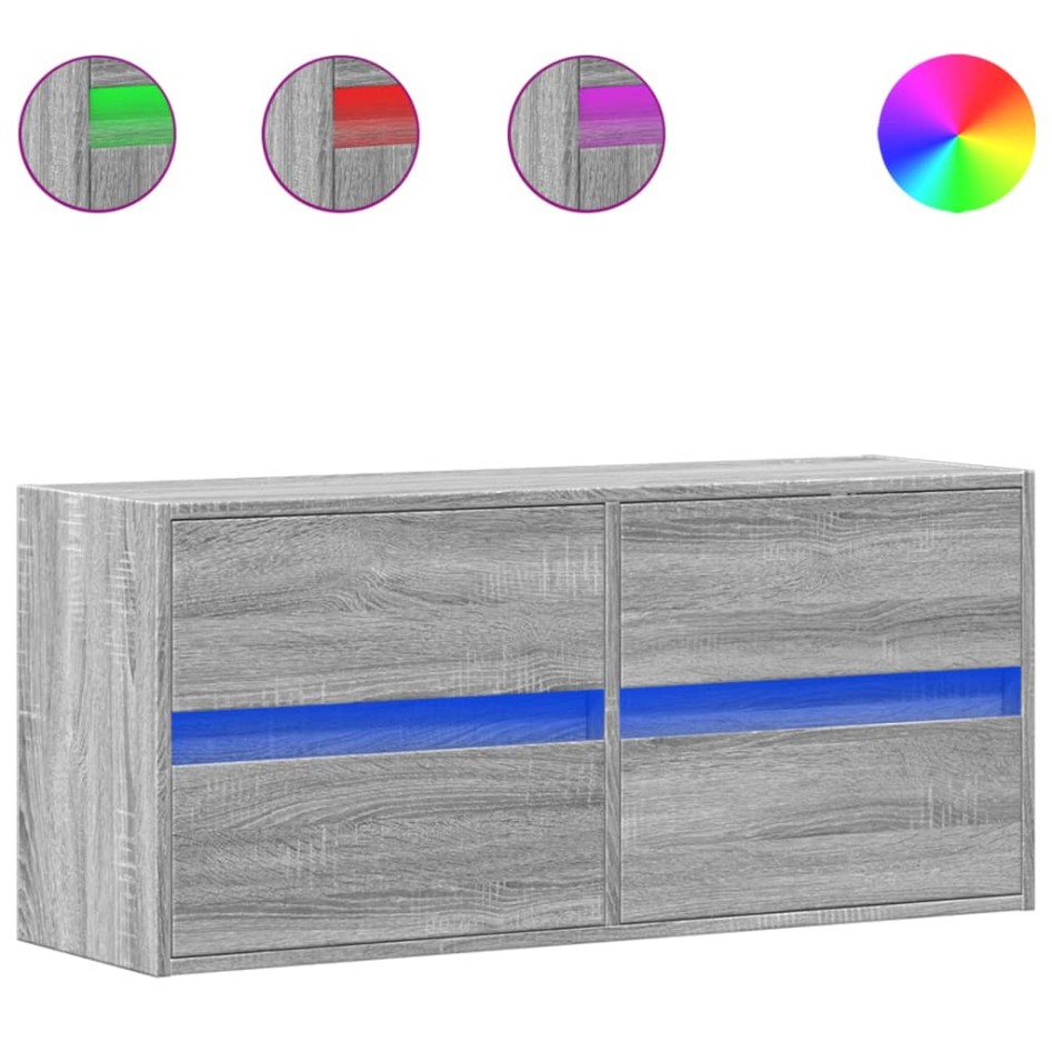 Mueble de TV de pared con luces LED gris Sonoma 100x31x45