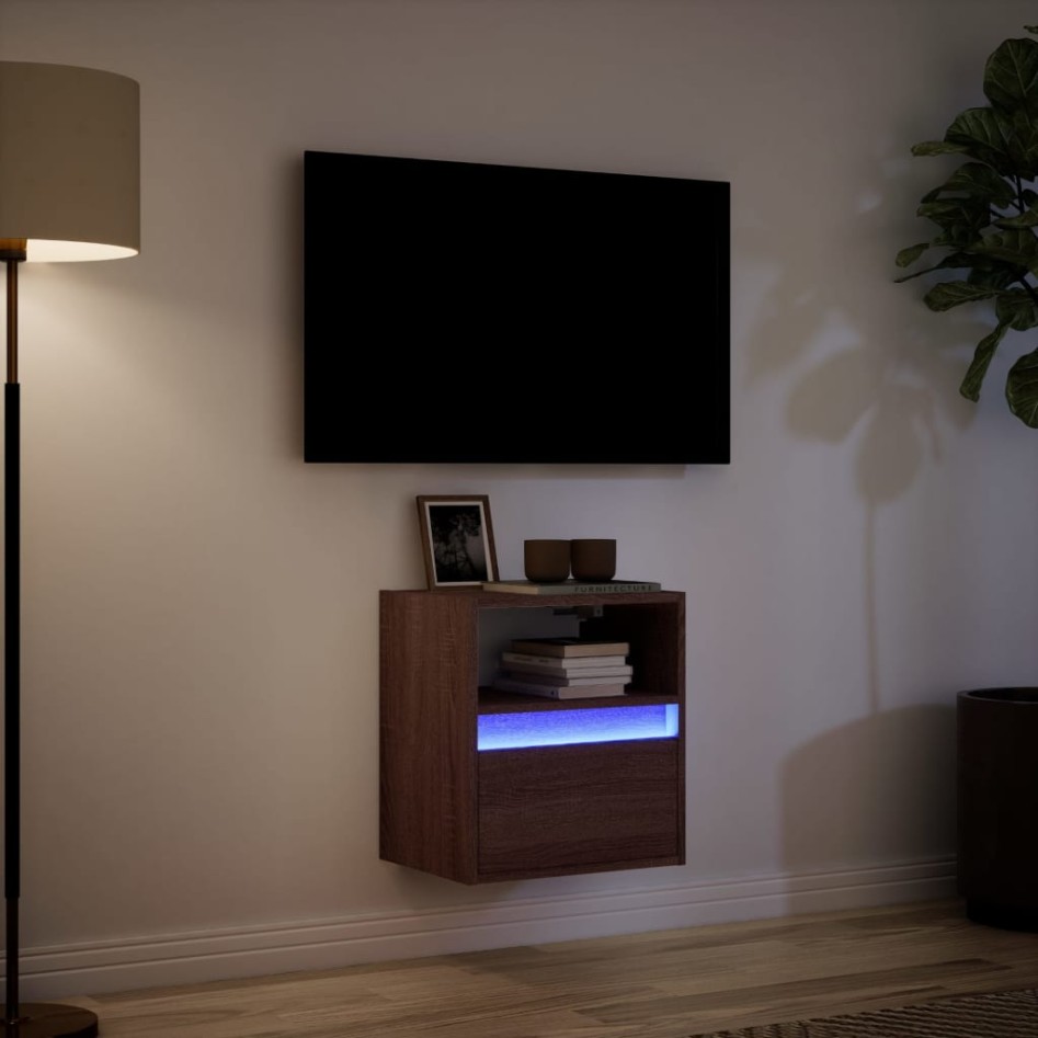 Mueble de TV de pared con luces LED marrón roble 41x31x45