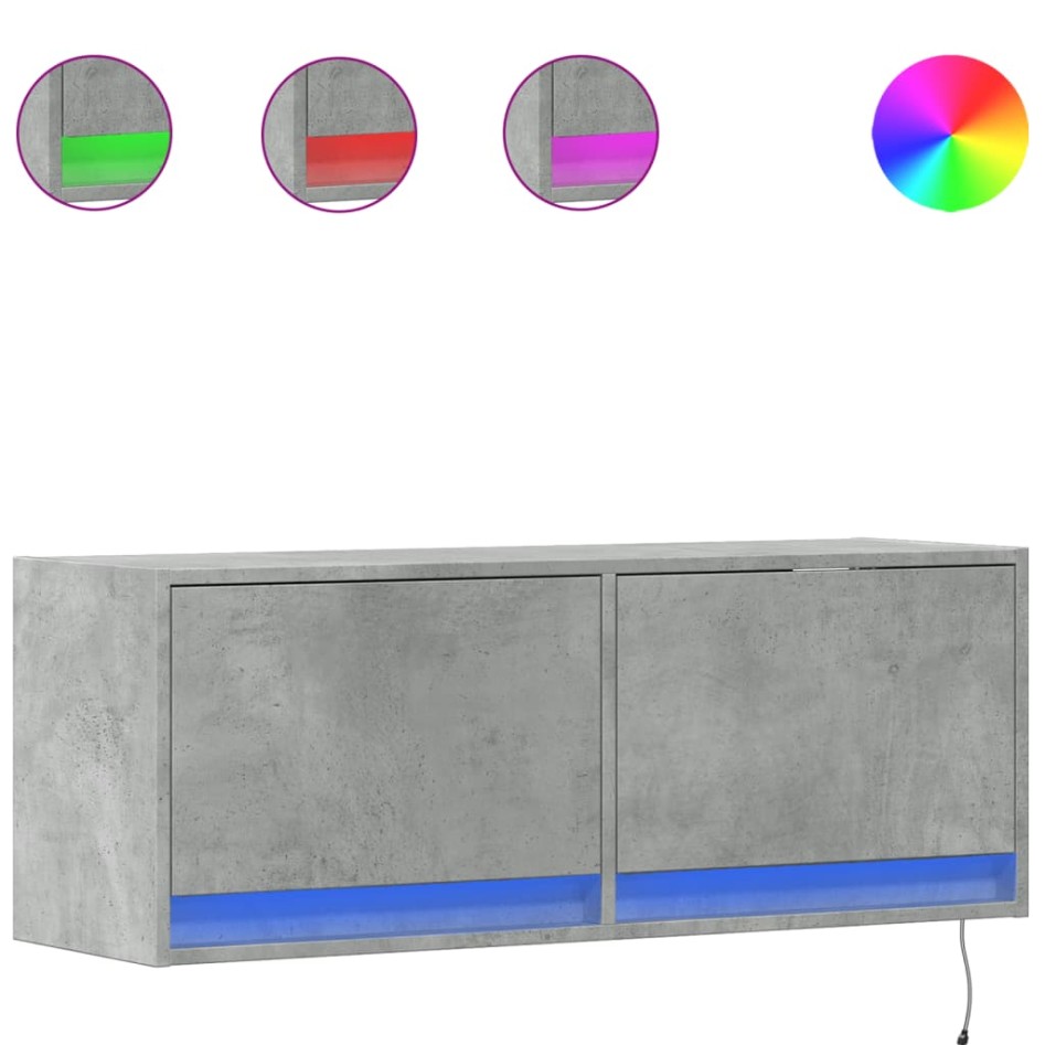 Mueble de TV de pared con luces LED gris hormigón 100x31x35