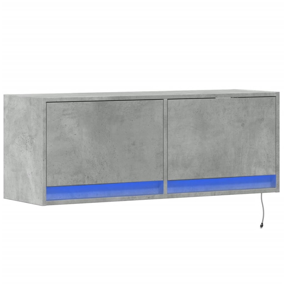 Mueble de TV de pared con luces LED gris hormigón 100x31x35