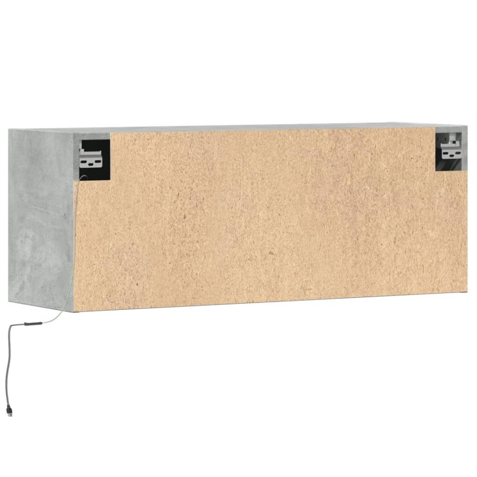 Mueble de TV de pared con luces LED gris hormigón 100x31x35