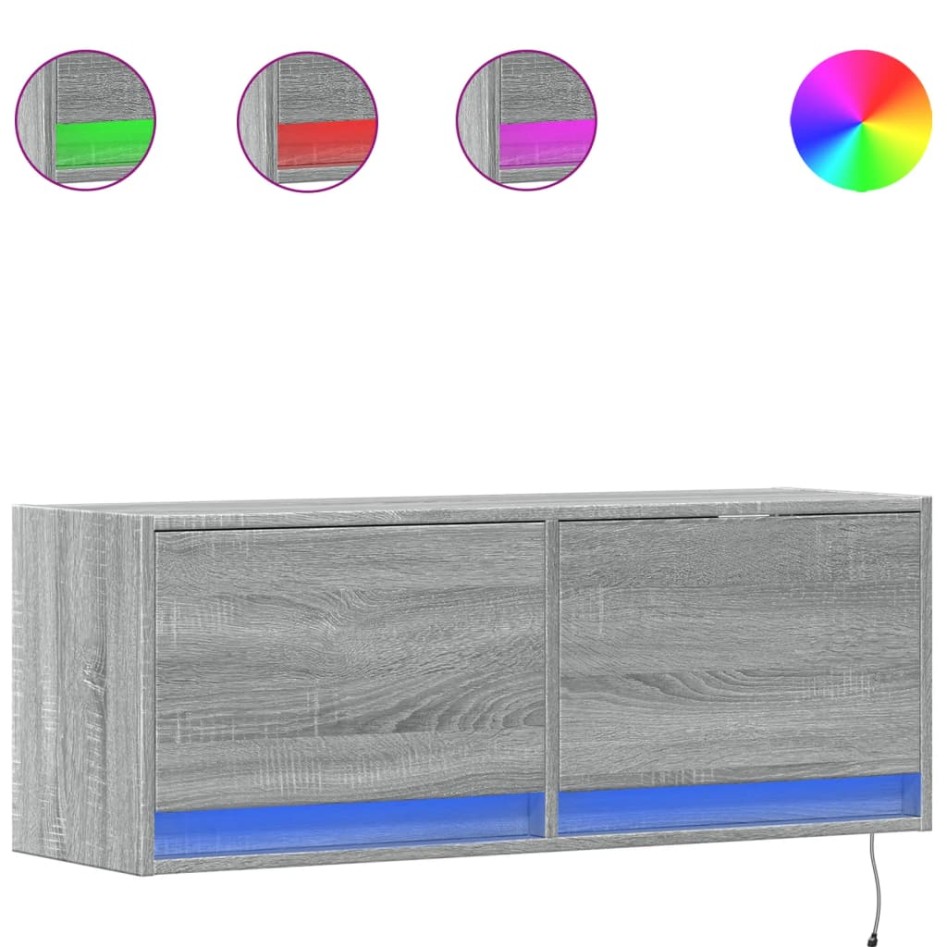 Mueble de TV de pared con luces LED gris Sonoma 100x31x35