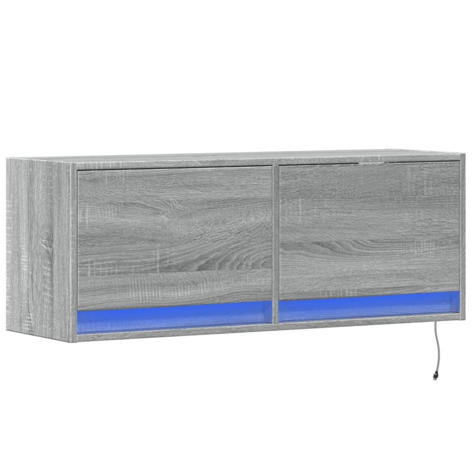 Mueble de TV de pared con luces LED gris Sonoma 100x31x35