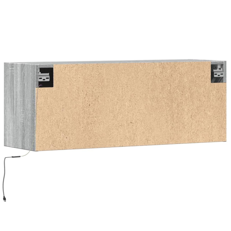 Mueble de TV de pared con luces LED gris Sonoma 100x31x35