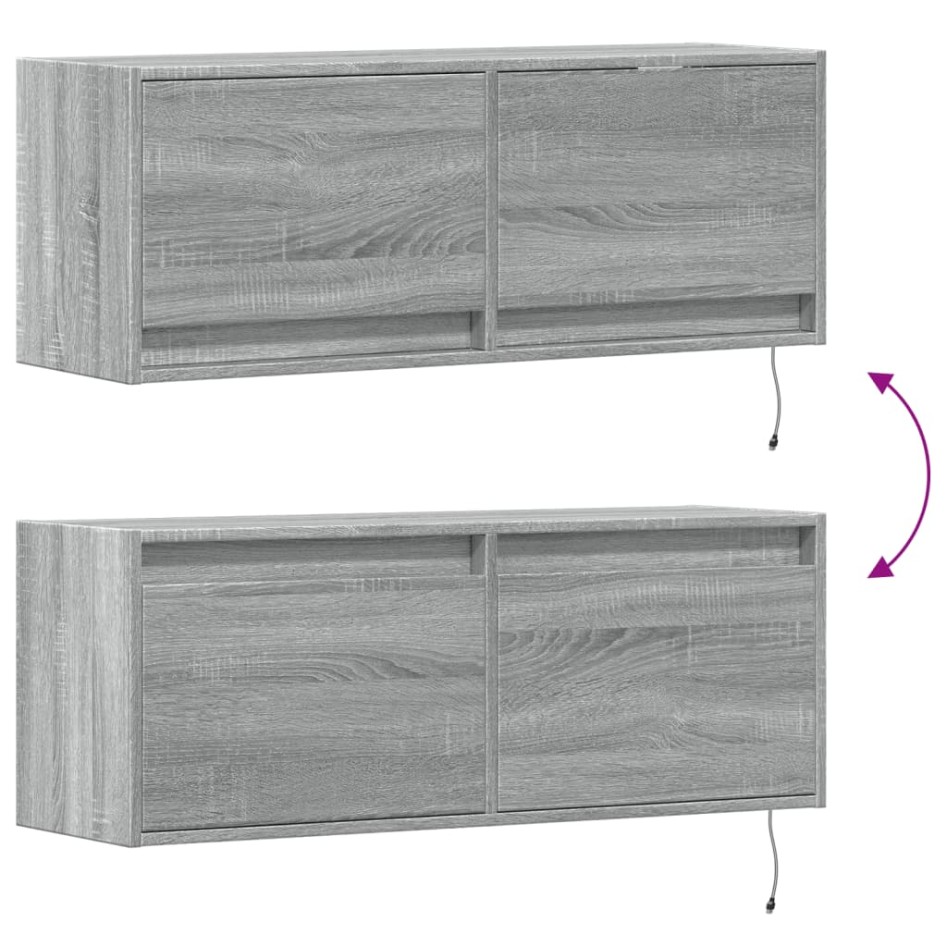 Mueble de TV de pared con luces LED gris Sonoma 100x31x35