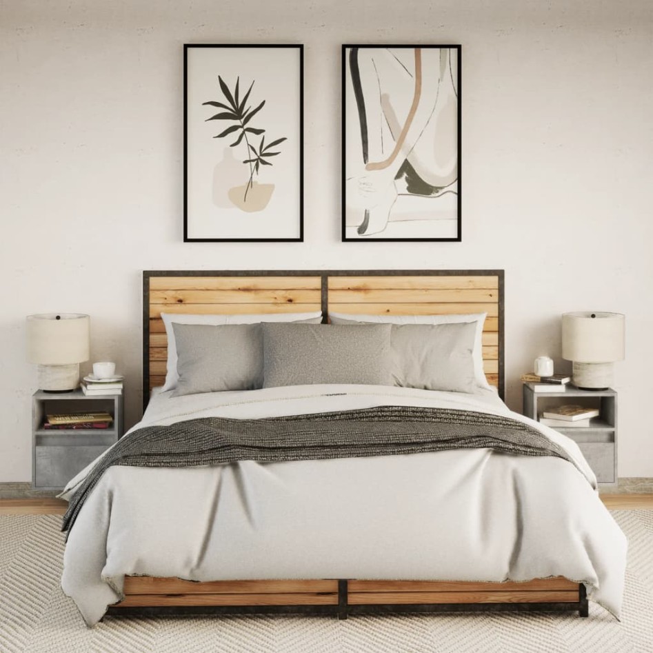 Mesitas de noche de pared con luces LED 2 uds gris