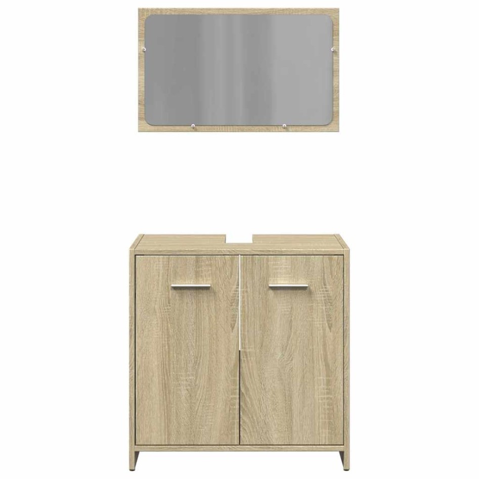 Set de muebles de baño 2 pzas madera contrachapada roble