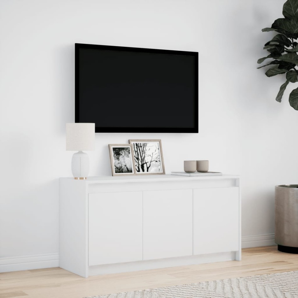 Mueble de TV con LED madera de ingeniería blanco 100x34x50