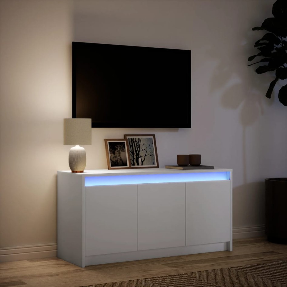 Mueble de TV con LED madera de ingeniería blanco 100x34x50