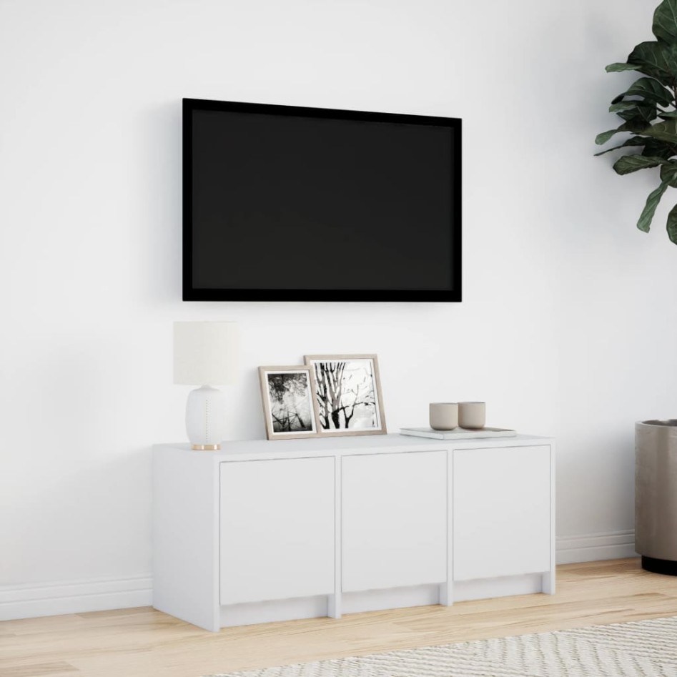 Mueble de TV con LED madera de ingeniería blanco 97x34x40