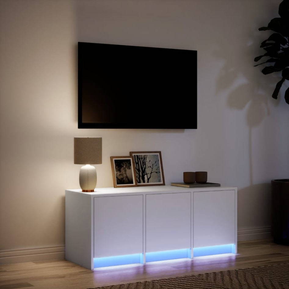 Mueble de TV con LED madera de ingeniería blanco 97x34x40