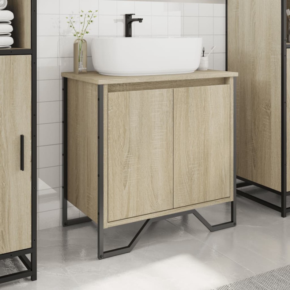 Armario lavabo baño madera ingeniería roble Sonoma 60x35x60