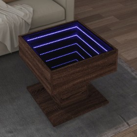 Mesa de centro y LED madera ingeniería marrón roble 50x50x45