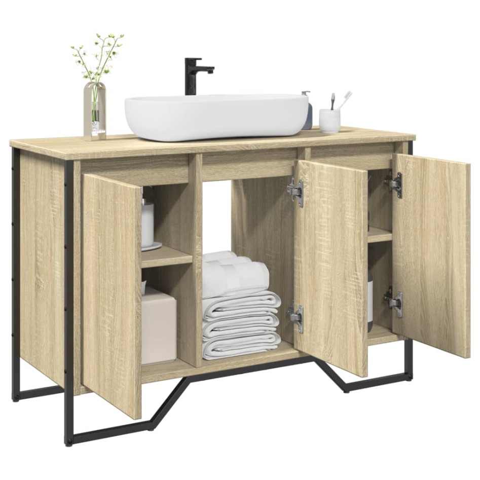Armario lavabo baño madera ingeniería roble Sonoma 91x35x60