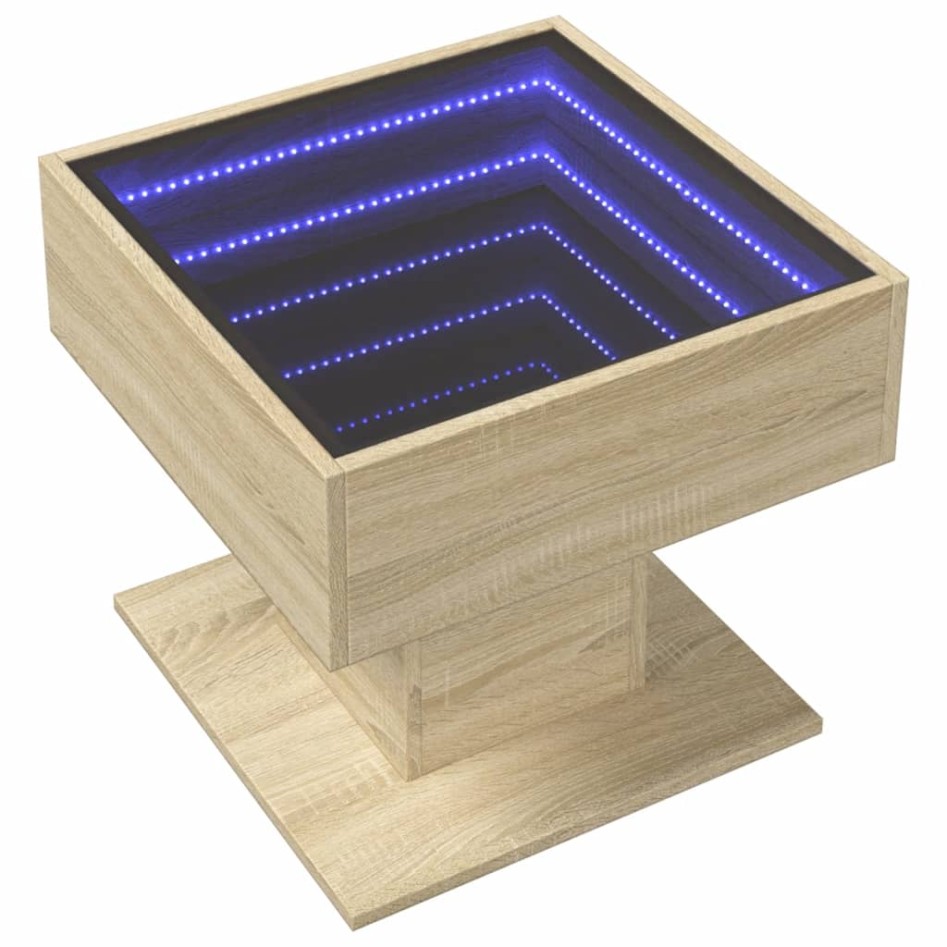 Mesa de centro y LED madera ingeniería roble Sonoma 50x50x45