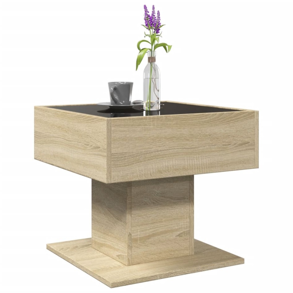 Mesa de centro y LED madera ingeniería roble Sonoma 50x50x45