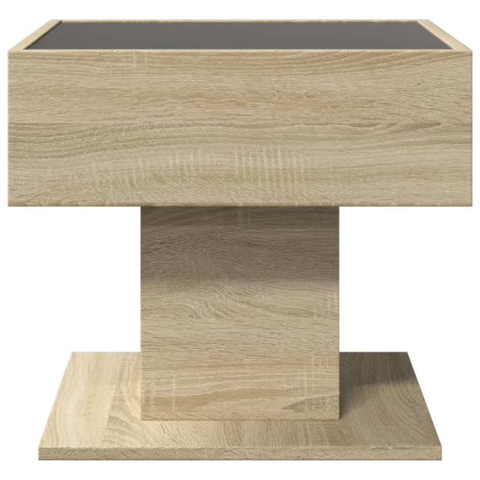 Mesa de centro y LED madera ingeniería roble Sonoma 50x50x45