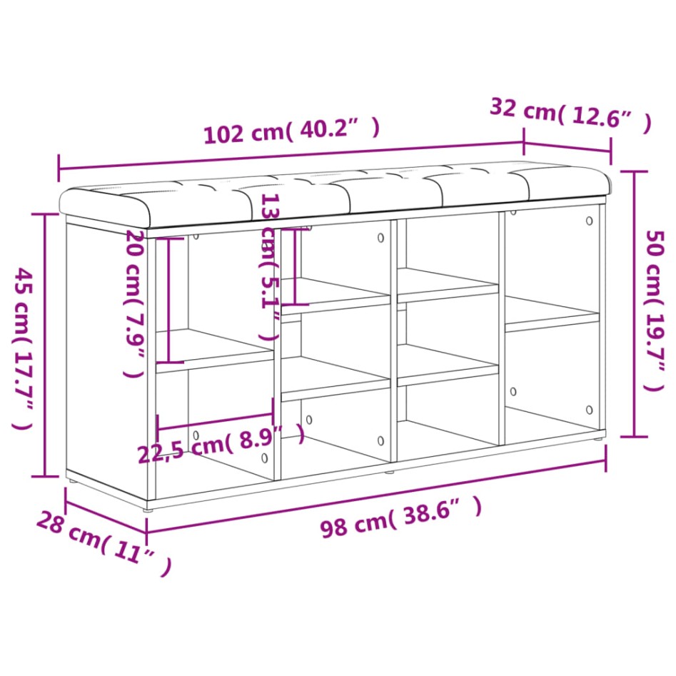 Banco zapatero madera de ingeniería gris Sonoma 102x32x50
