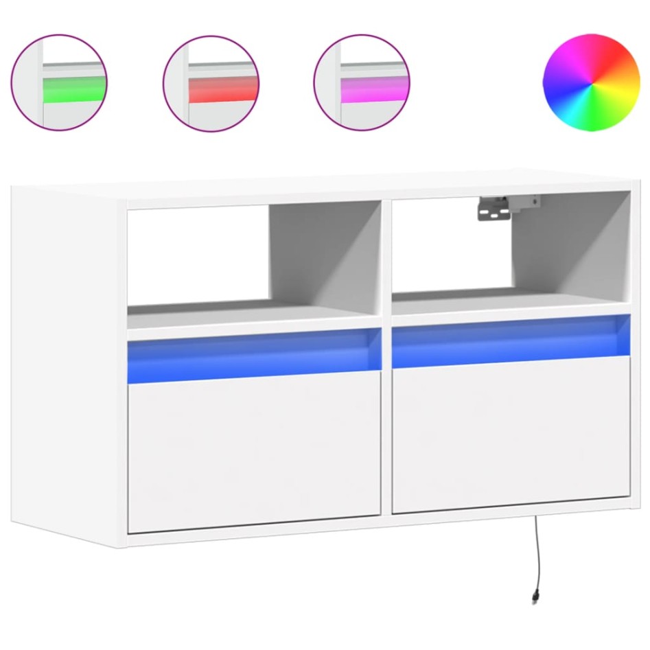 Mueble de TV de pared con luces LED blanco 80x31x45