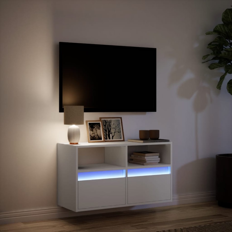 Mueble de TV de pared con luces LED blanco 80x31x45