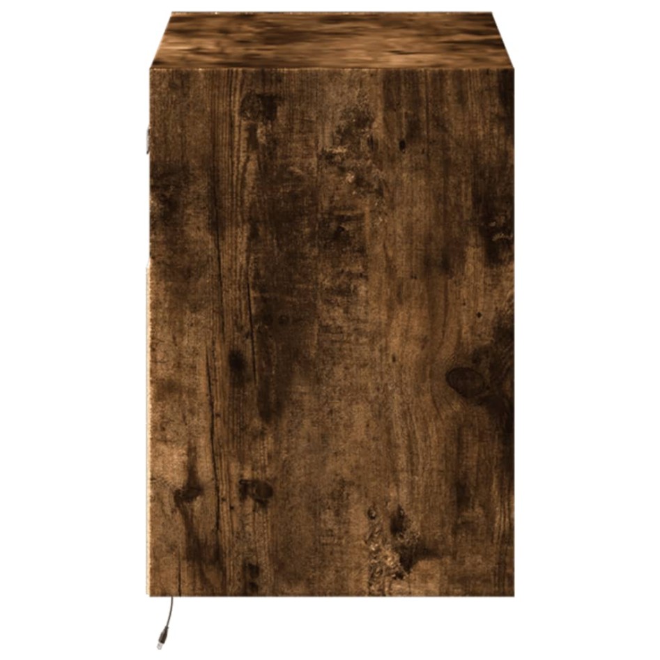 Mueble de TV de pared con luces LED roble ahumado 80x31x45