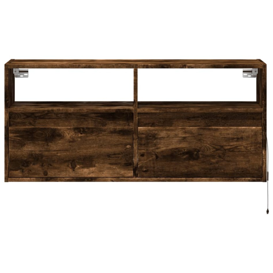Mueble de TV de pared con luces LED roble ahumado 100x31x45