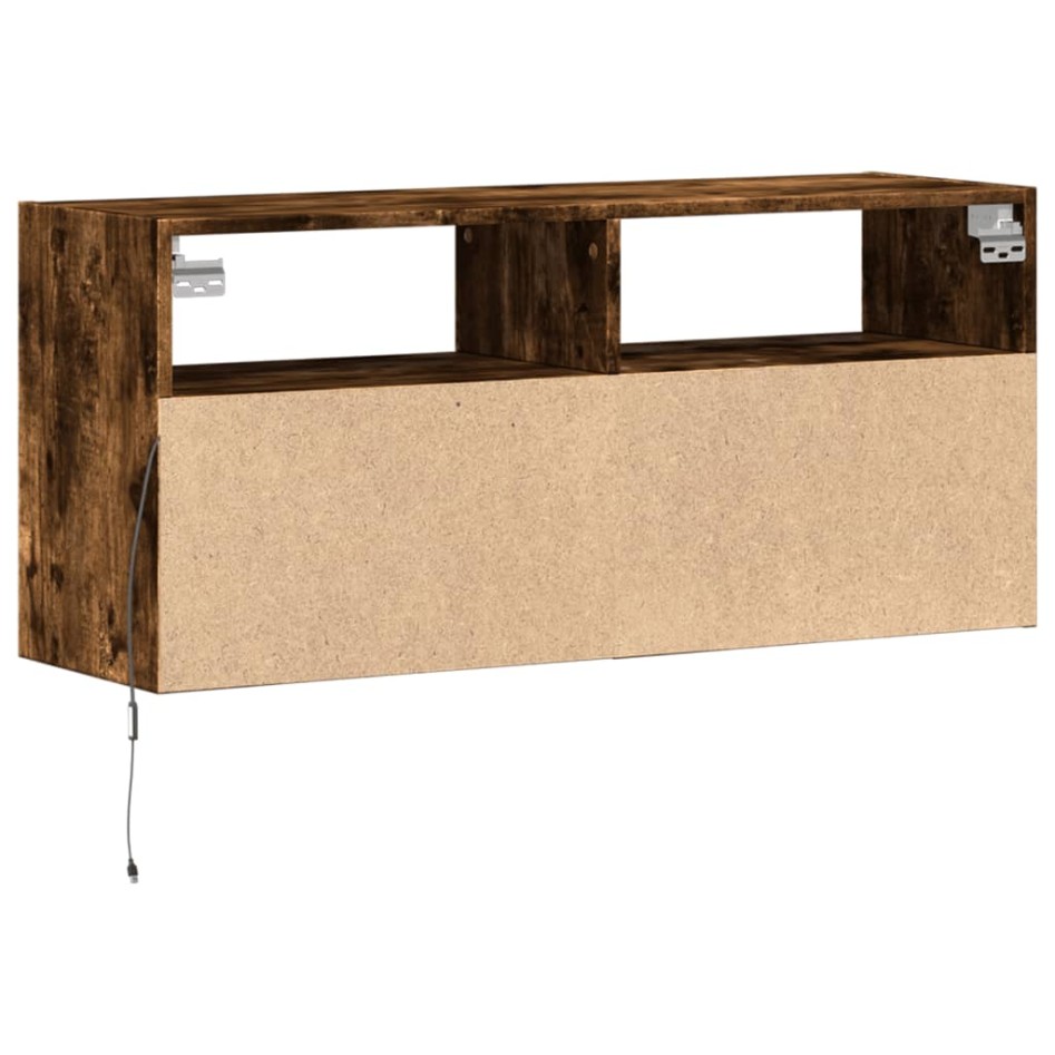 Mueble de TV de pared con luces LED roble ahumado 100x31x45