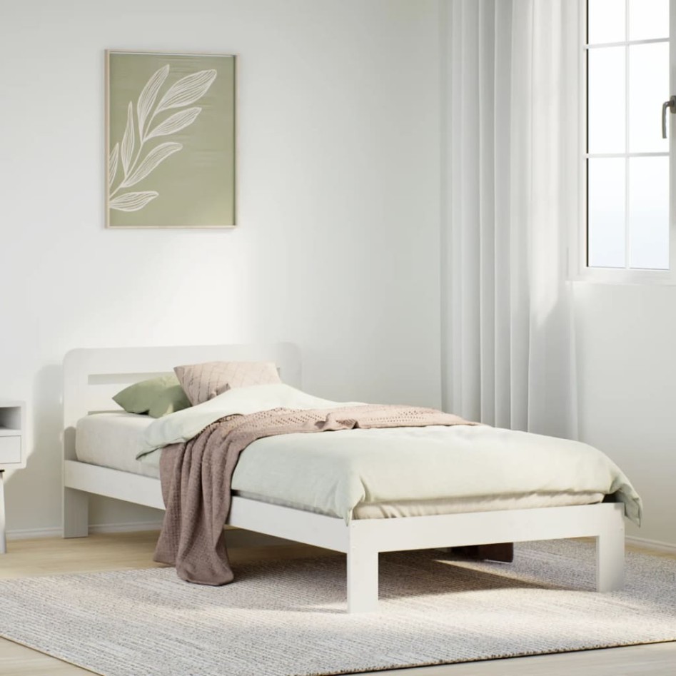 Estructura de cama sin colchón madera de pino blanca 90x200
