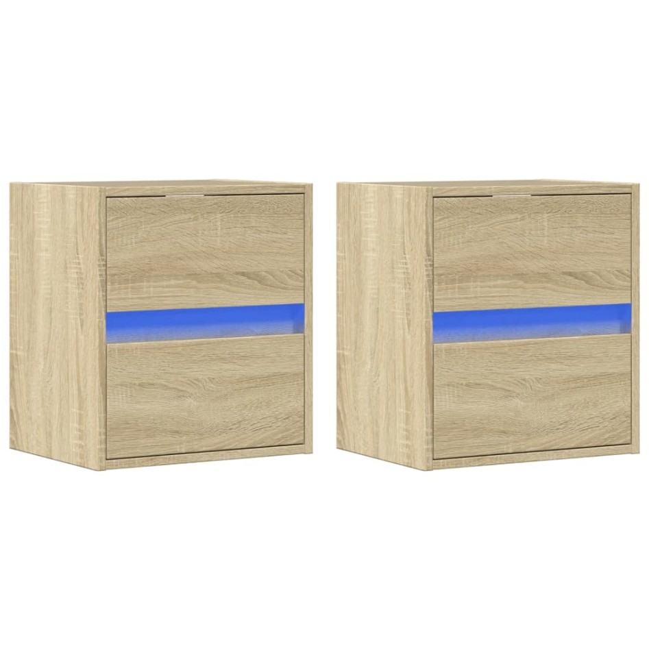 Muebles de TV de pared luces LED 2 uds roble Sonoma 41x31x45