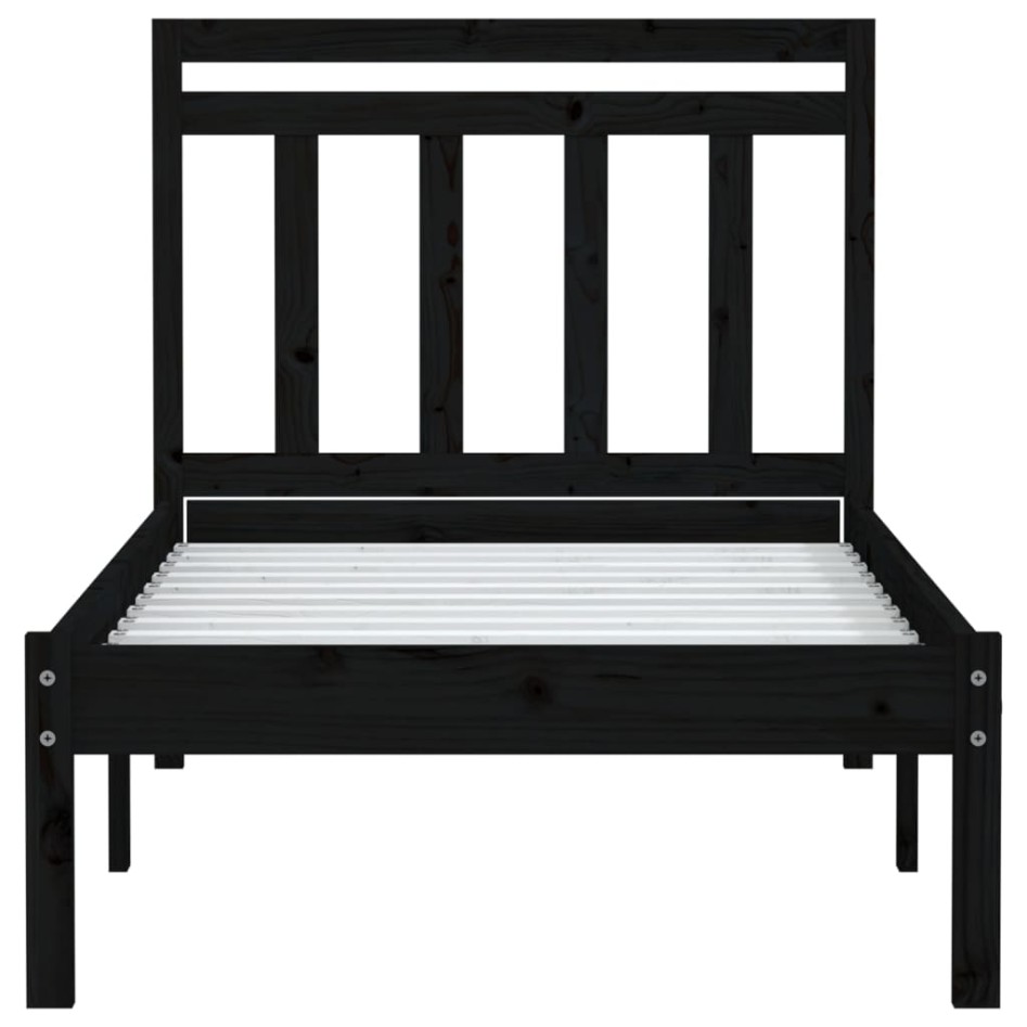 Estructura cama madera maciza individual negro 75x190