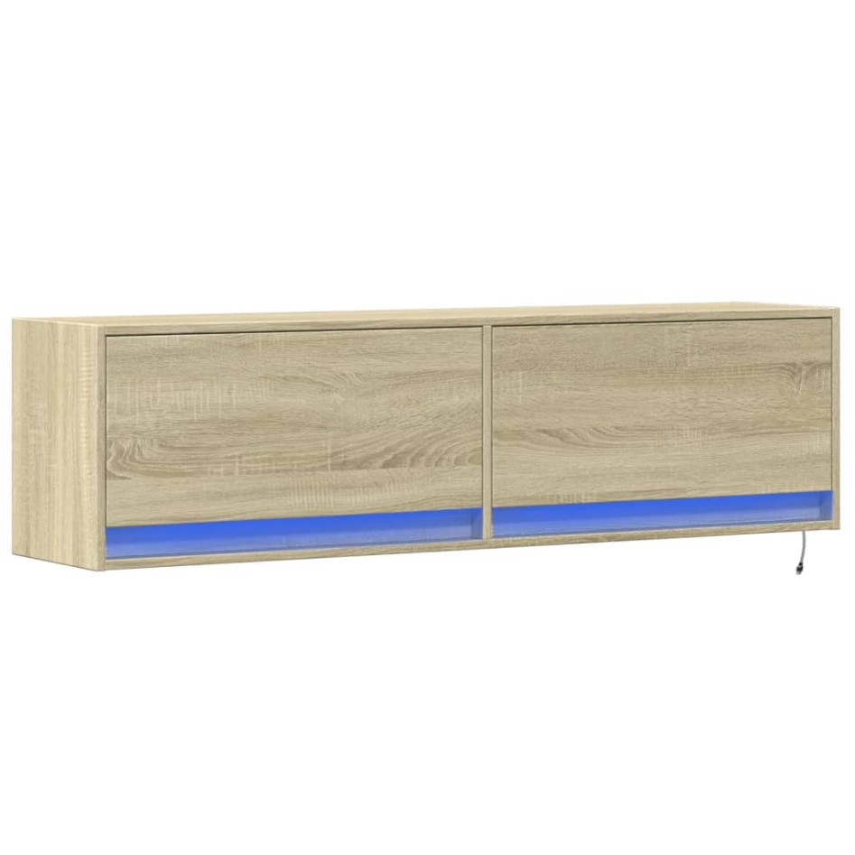Mueble de TV de pared con luces LED roble Sonoma 140x31x38