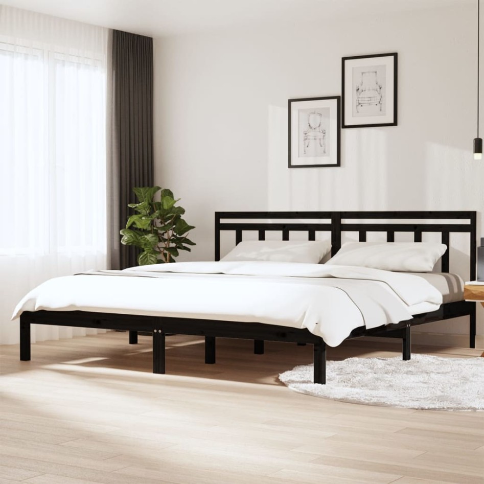 Estructura de cama de madera maciza negra super king 180x200