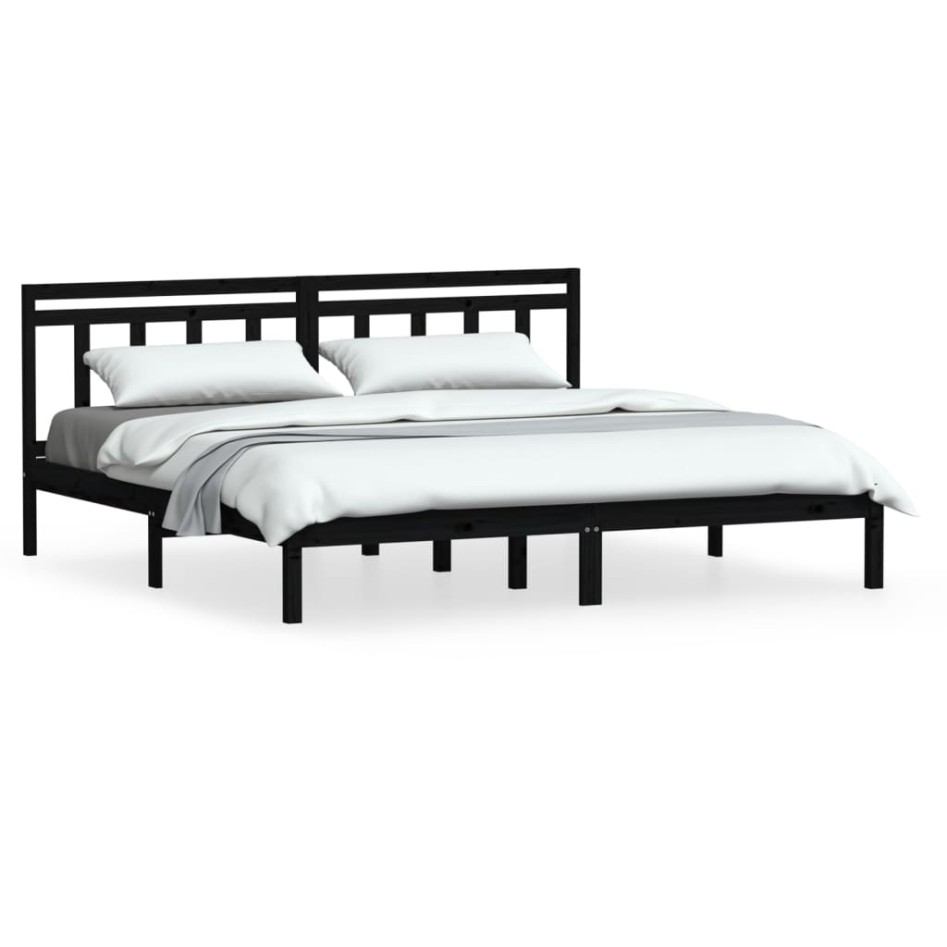 Estructura de cama de madera maciza negra super king 180x200