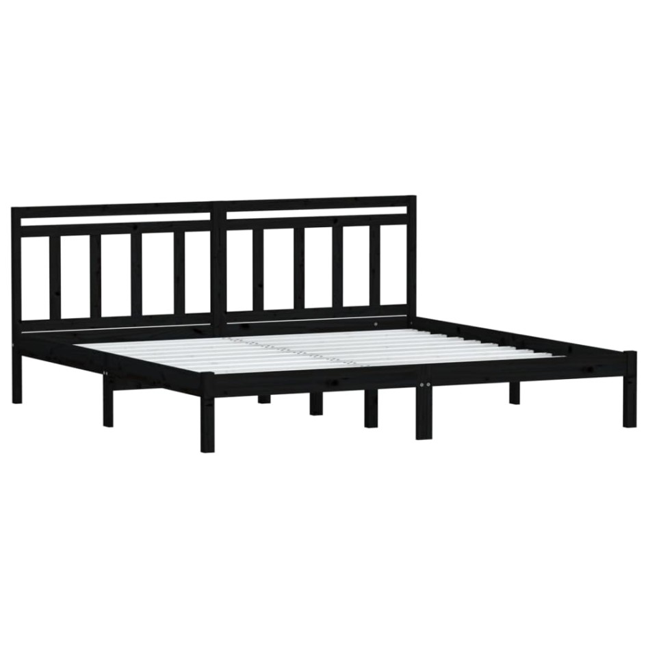 Estructura de cama de madera maciza negra super king 180x200