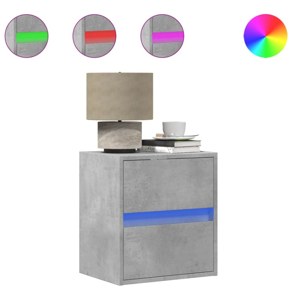 Mesitas de noche de pared con luces LED 2 uds gris