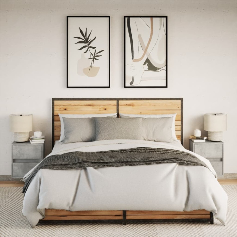 Mesitas de noche de pared con luces LED 2 uds gris