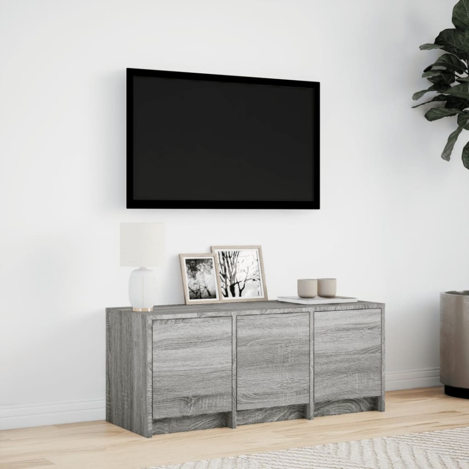 Mueble de TV con LED madera ingeniería gris Sonoma 97x34x40