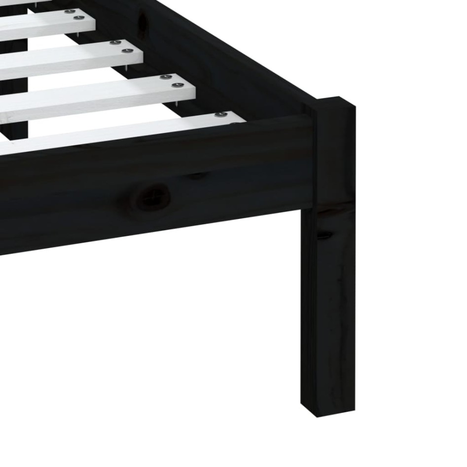Estructura de cama de madera maciza negra super king 180x200