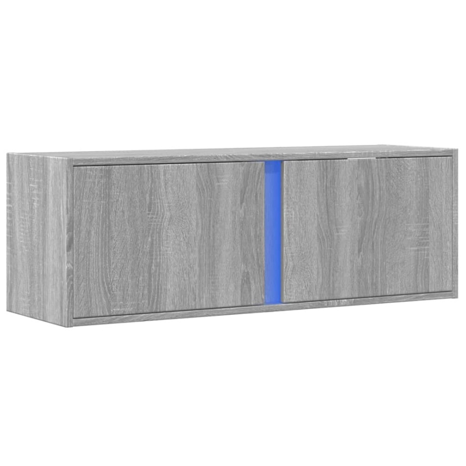 Mueble de TV de pared con luces LED gris Sonoma 100x31x35