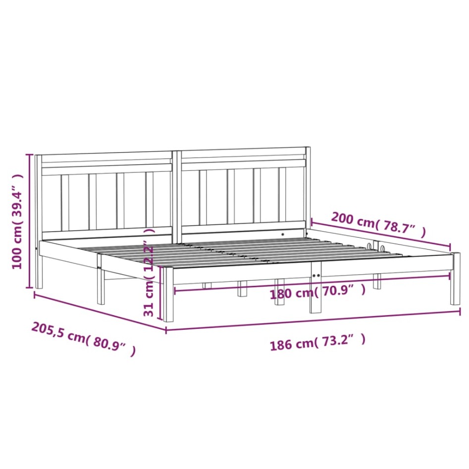 Estructura de cama de madera maciza negra super king 180x200