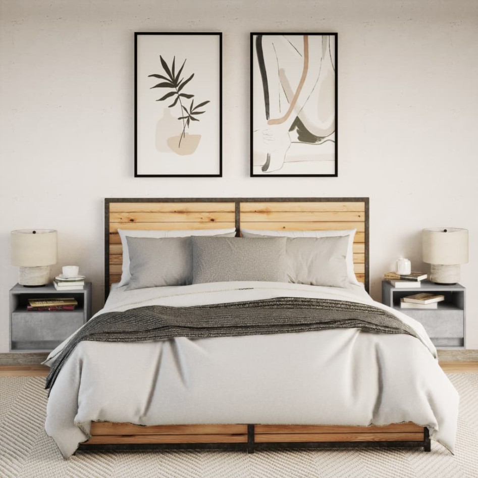 Mesitas de noche de pared con luces LED 2 uds gris