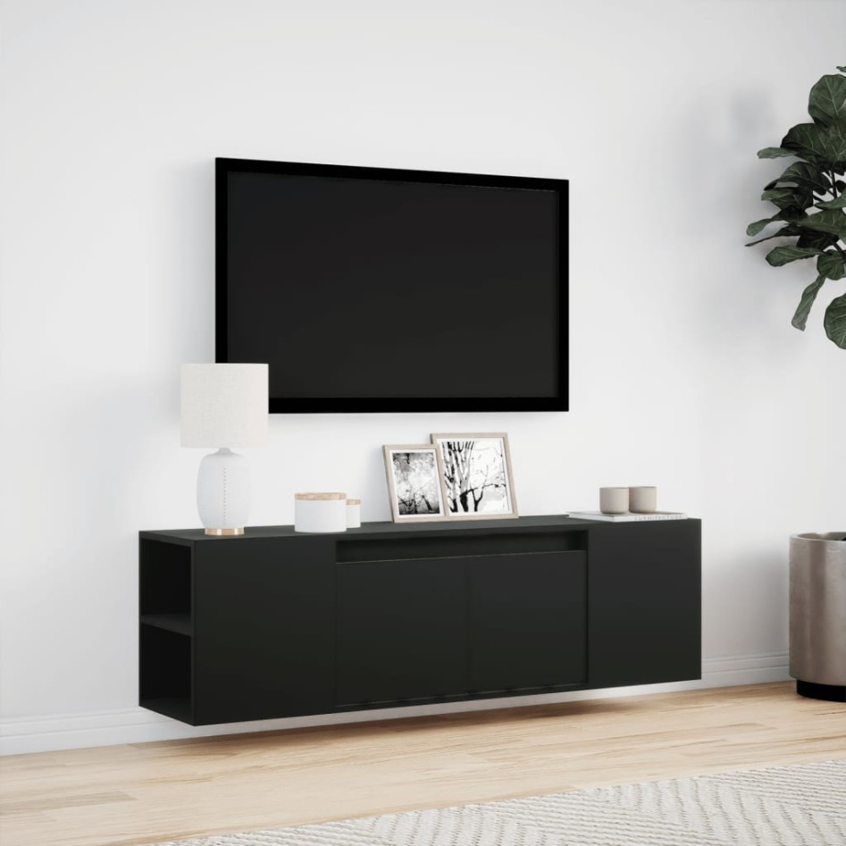 Mueble de TV de pared con luces LED negro 135x31x39,5