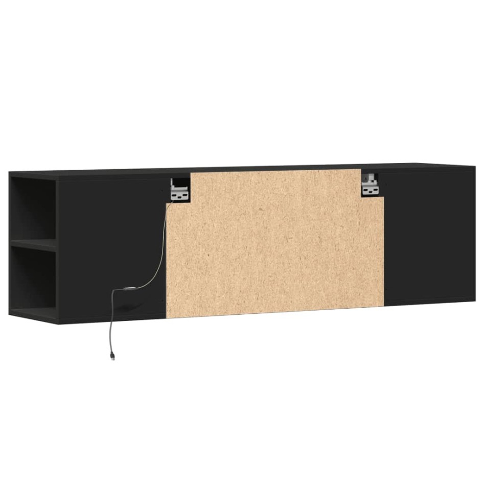 Mueble de TV de pared con luces LED negro 135x31x39,5